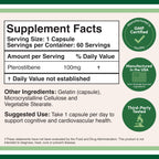 Double Wood Supplements Pterostilbene nutritional supplement label back view.