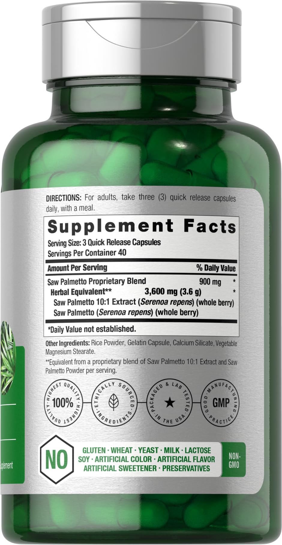 HorbÃ¤ach Saw Palmetto 3600 milligram supplement supplement facts label view