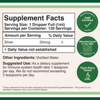 Double Wood Colloidal Silver 20 PPM label details and dropper