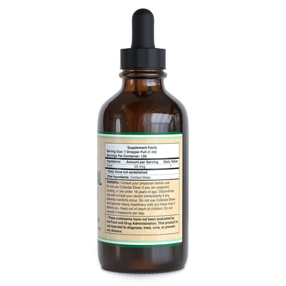 Side view of gluten free premium silver supplement liquid packaging