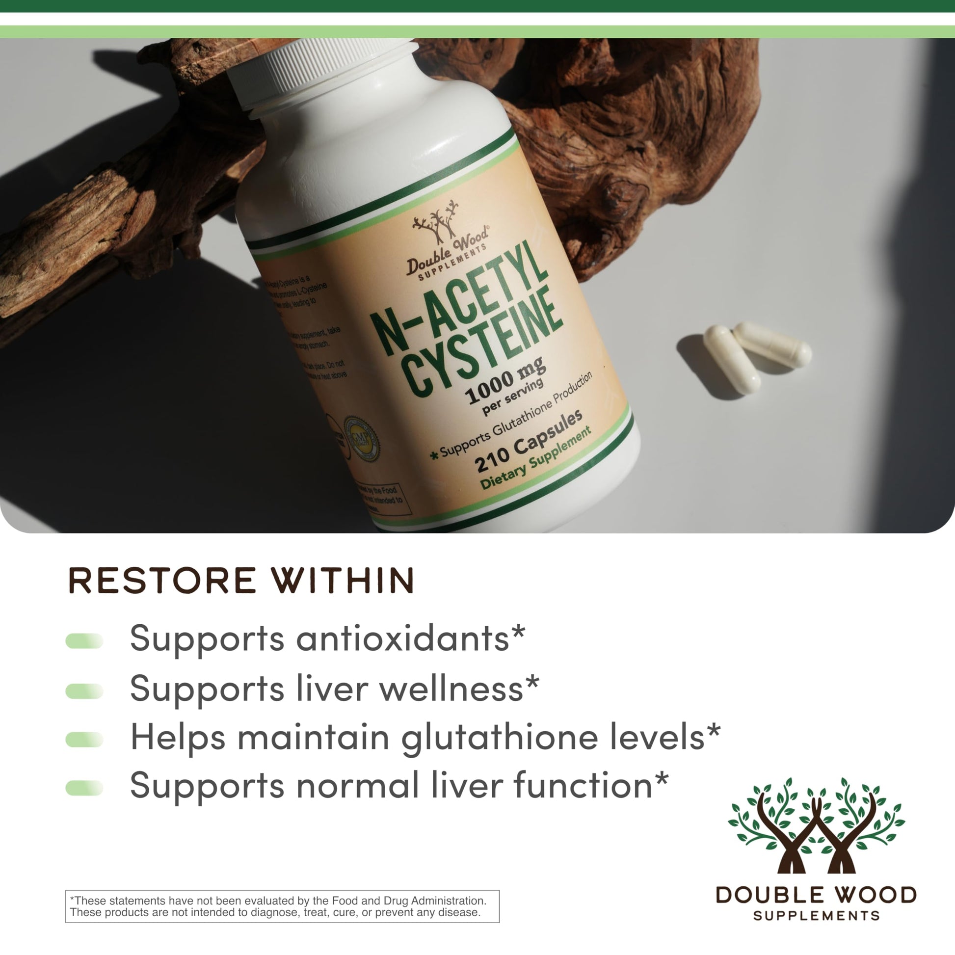 Double Wood Supplements N-Acetyl Cysteine bottle side profile
