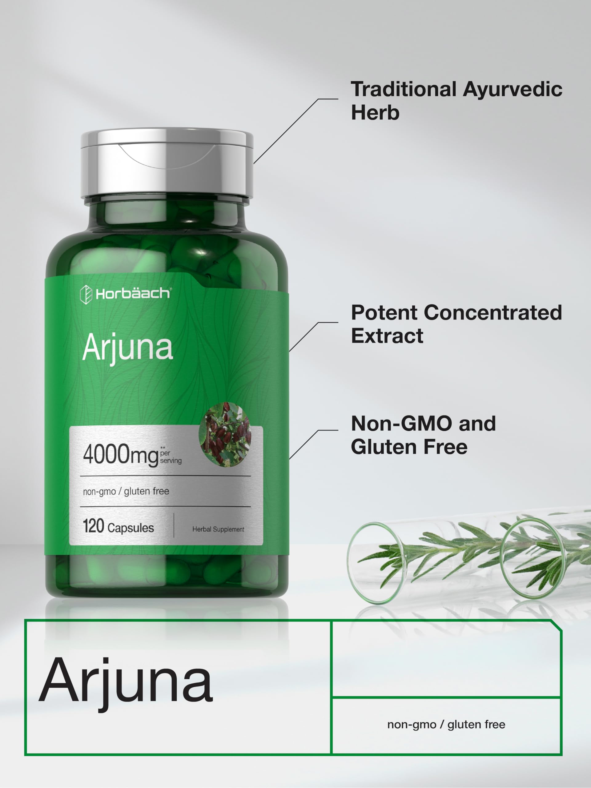 Authentic USA imported Horbaach Arjuna non-GMO gluten free herbal capsules