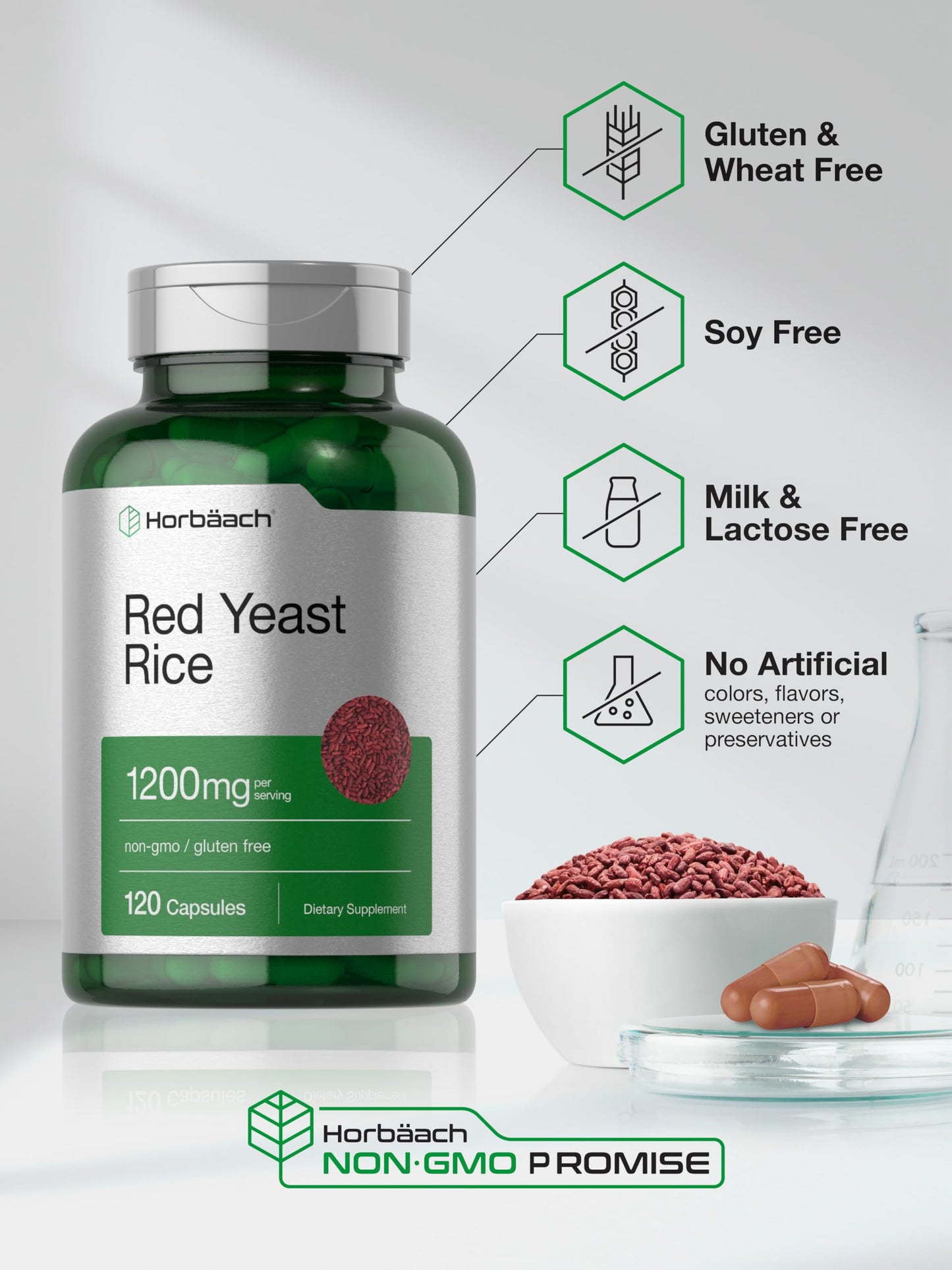 HorbÃ¤ach Red Yeast Rice dietary supplement bottle