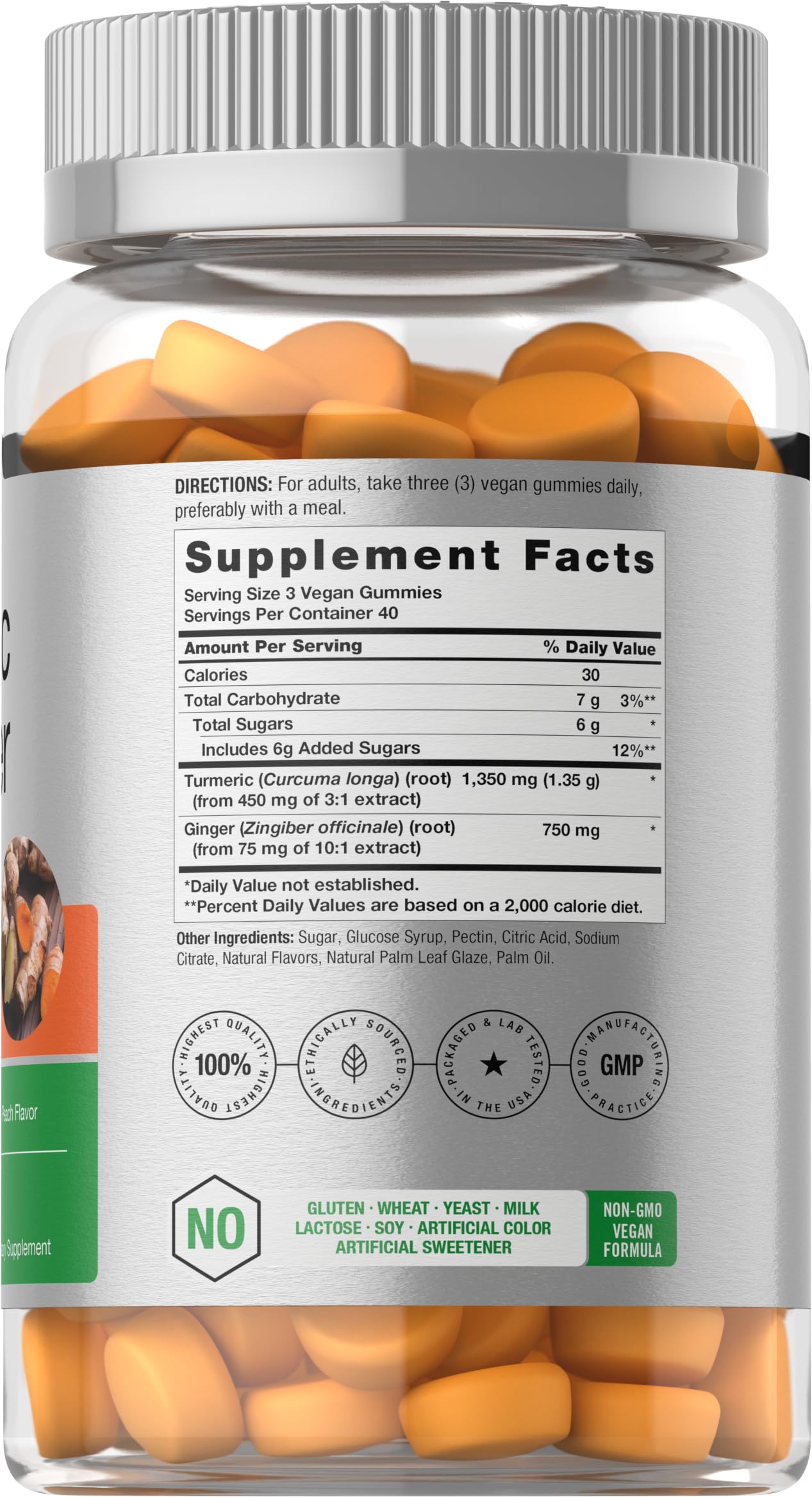 Horbaach vegan chewable supplements showcasing natural peach flavor and clean ingredients list