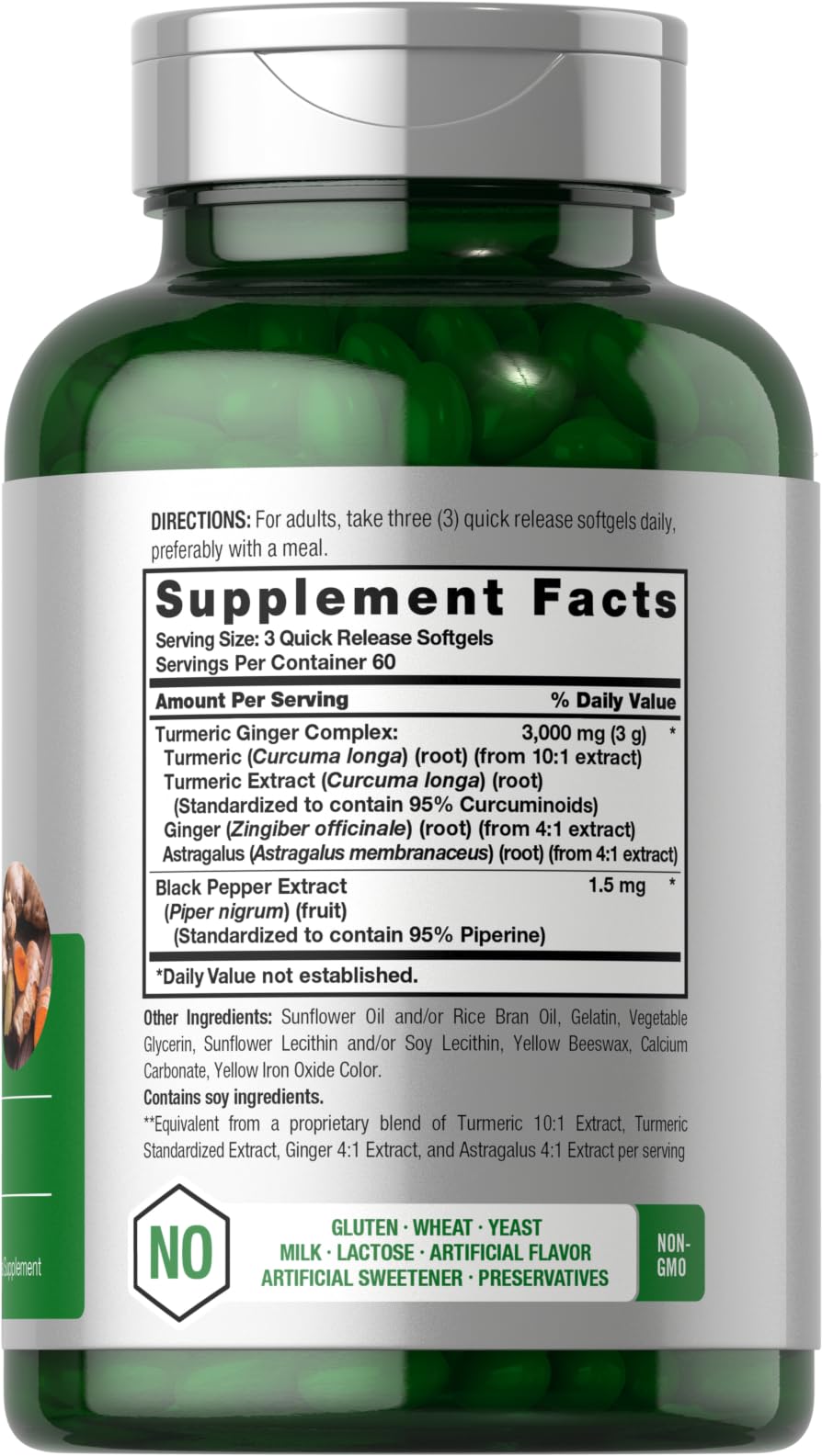 Horbaach Turmeric and Ginger complex supplement label view showing ingredients list