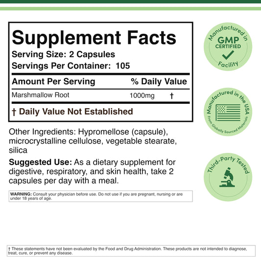 Double Wood Marshmallow Root 210 capsules label supplement facts