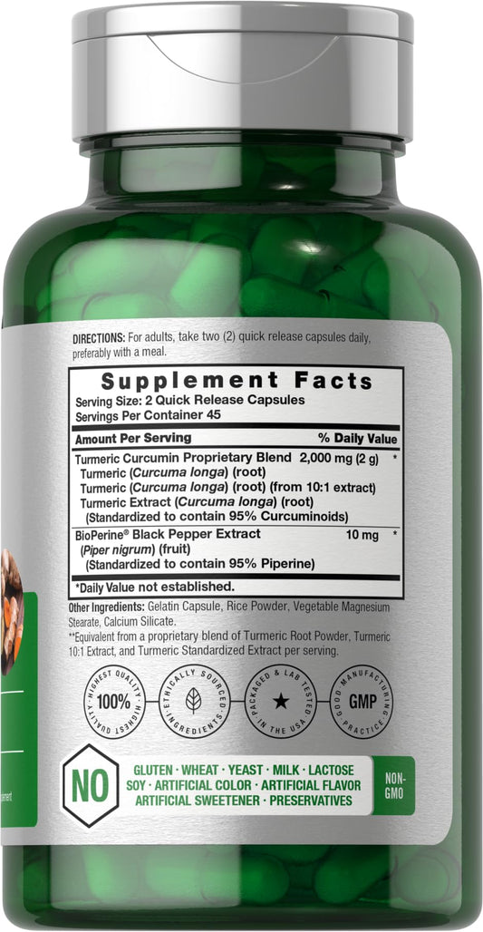 Authentic Horbaach Turmeric Curcumin with black pepper supplement bottle showcasing dietary information label