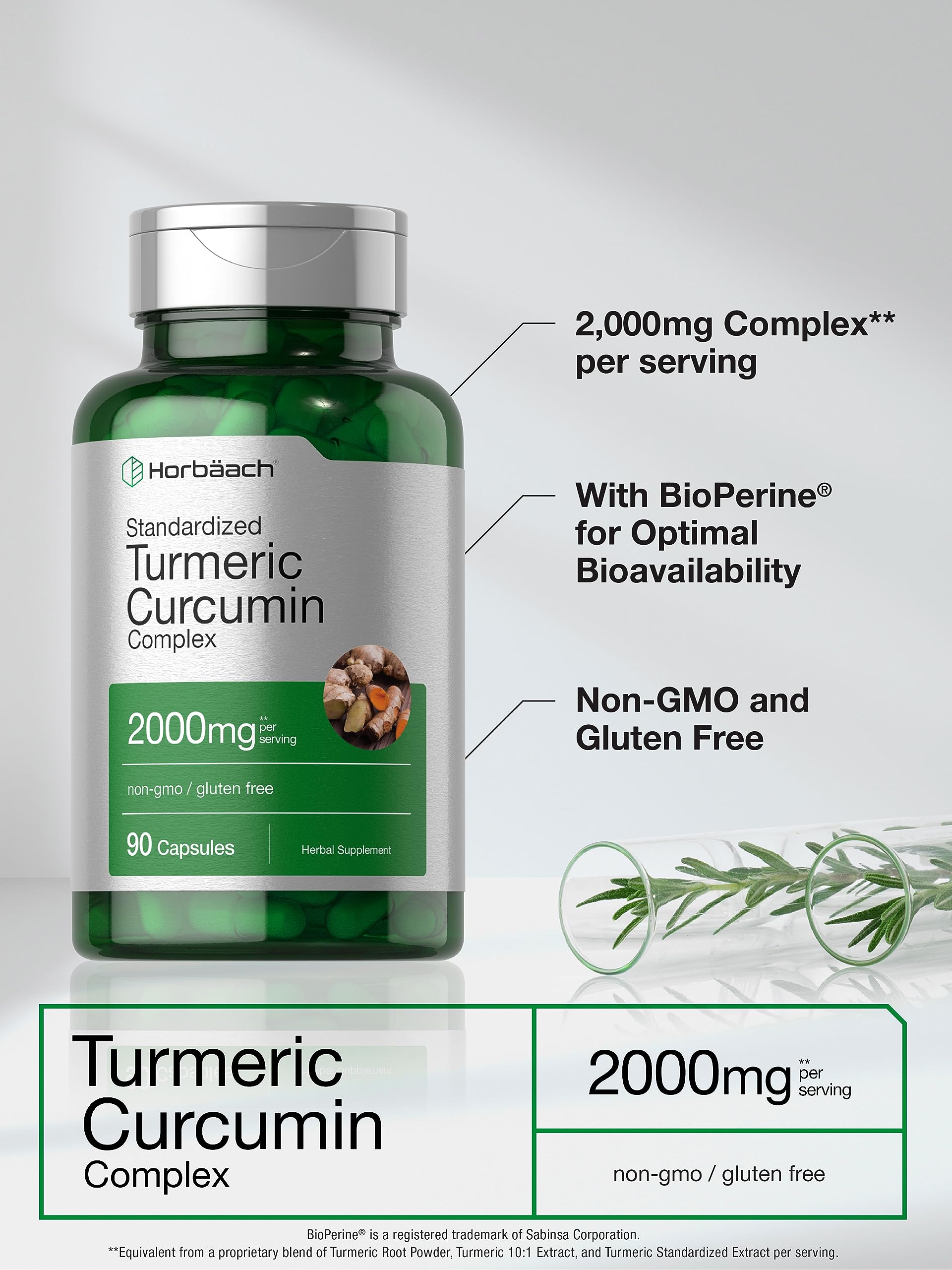 Imported USA health supplement Horbaach Turmeric Curcumin quick release capsules display