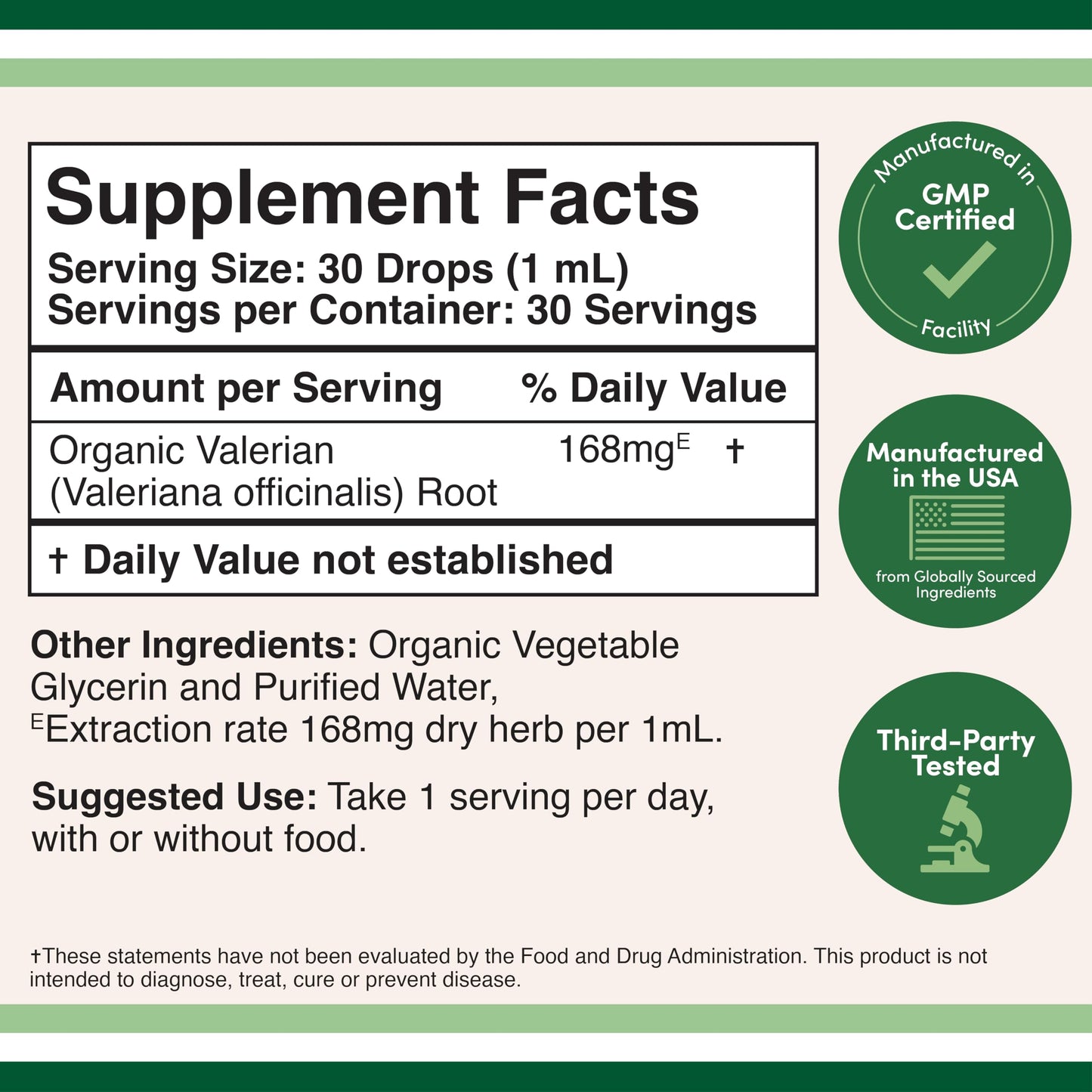 Double Wood Supplements Organic Valerian Root liquid tincture packaging showing ingredients label