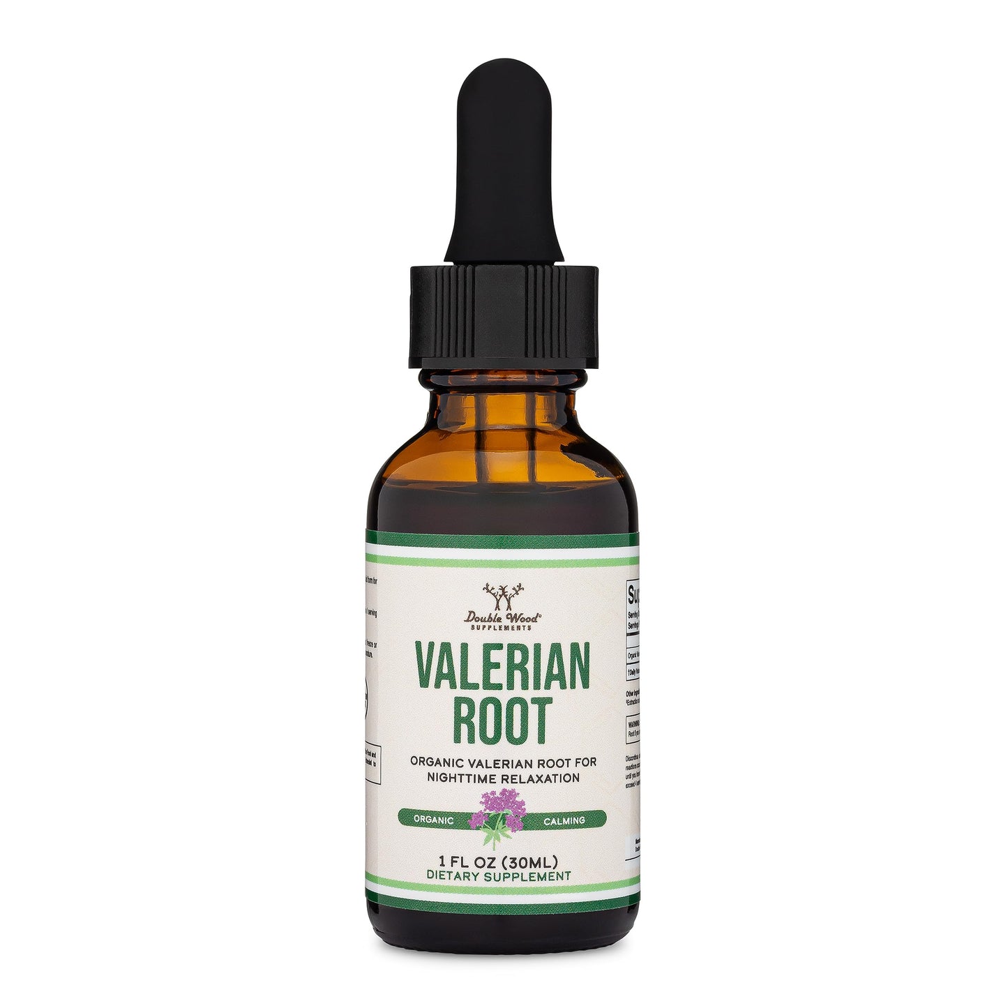 Double Wood Supplements non GMO vegan safe valerian root drops product close up