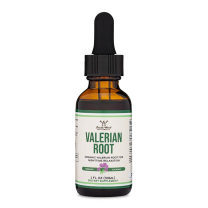 Double Wood Supplements non GMO vegan safe valerian root drops product close up