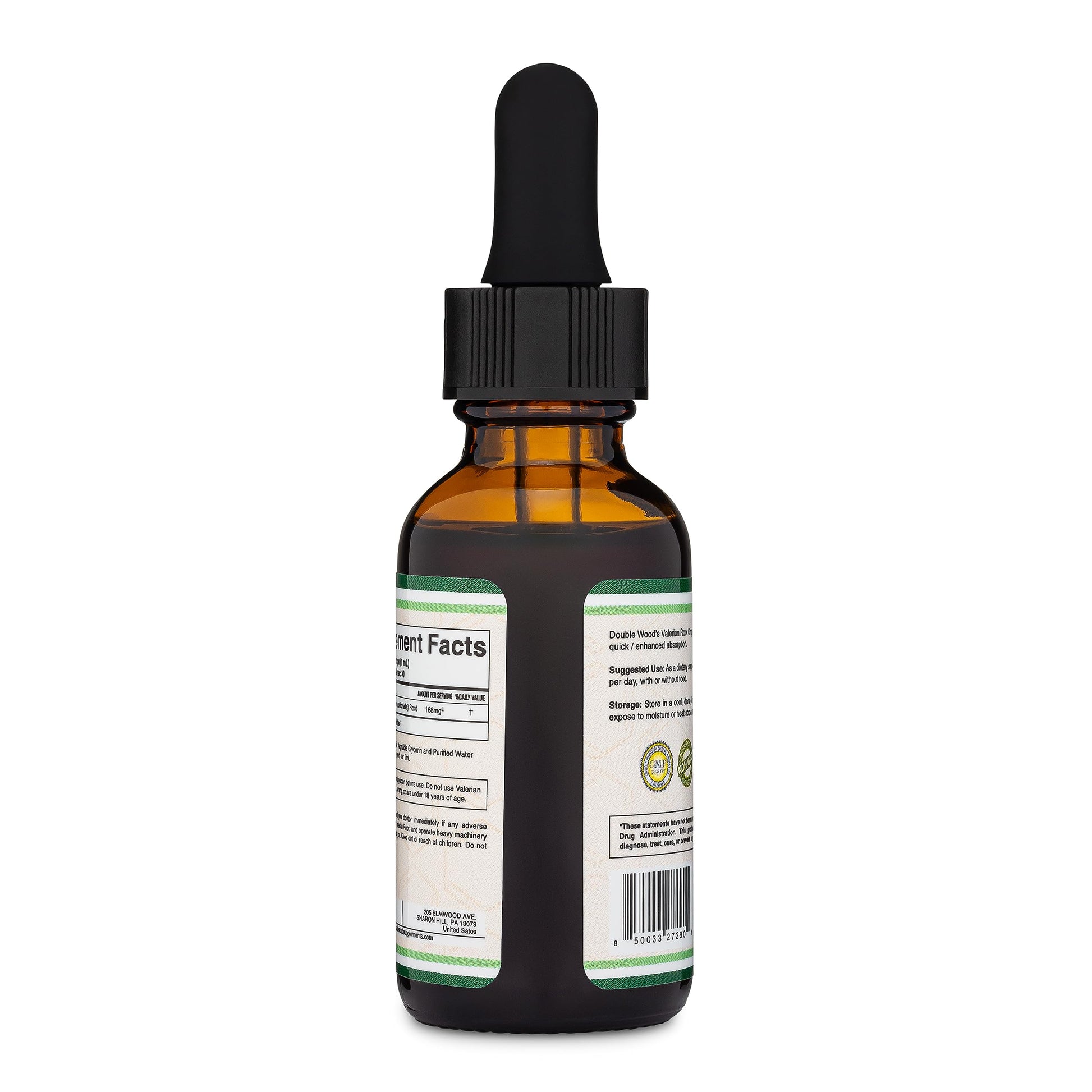 Double Wood melatonin free organic valerian root sleep aid drop bottle with text display