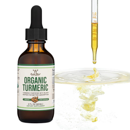 Double Wood organic joint support liquid drops bottle sitting upright on white surface