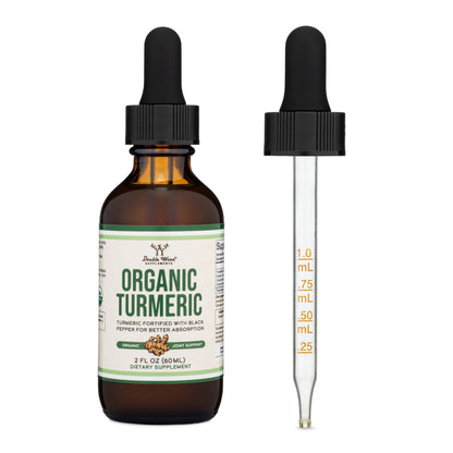 Premium organic turmeric and black pepper liquid tincture supplement for everyday wellness