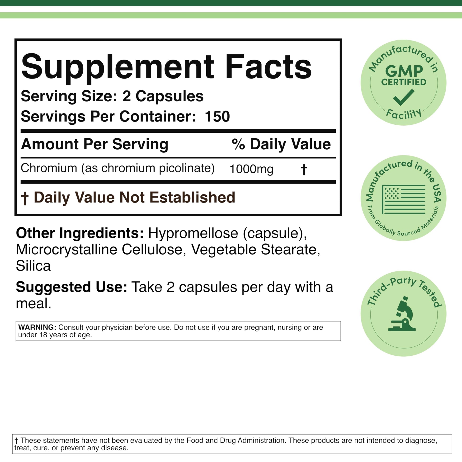 Authentic Double Wood Chromium Picolinate 1000 mcg weight management capsules.