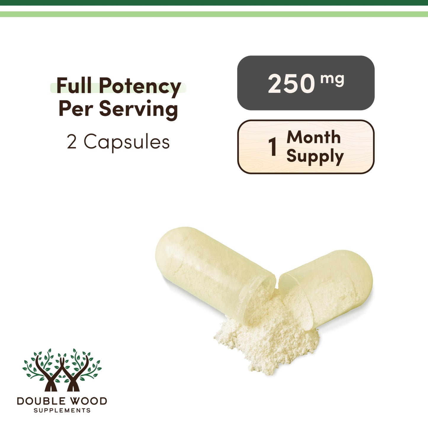 Side profile of Double Wood Lactoferrin 250 milligrams dietary supplement bottle
