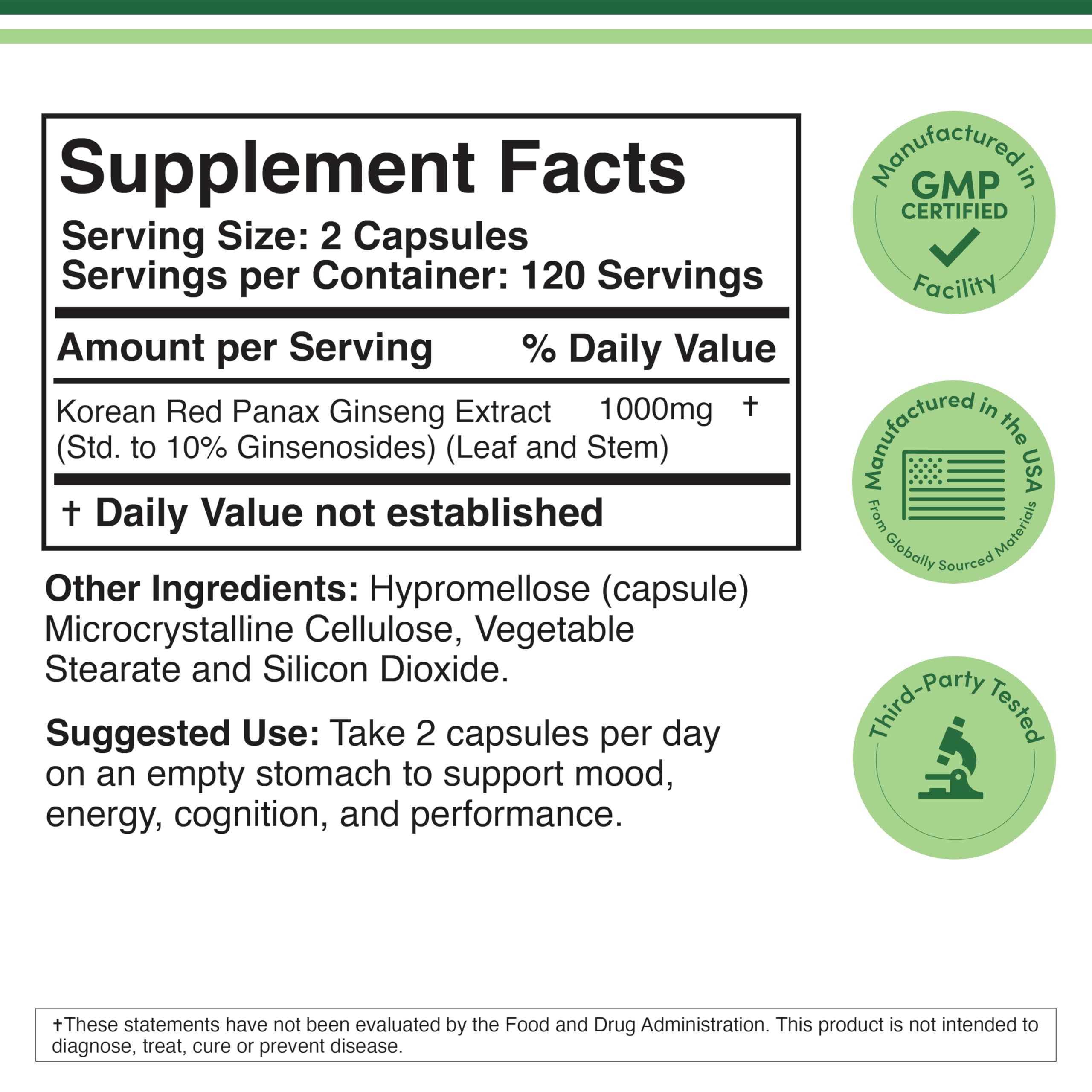 Label details of Double Wood Korean Red Panax Ginseng 1000mg