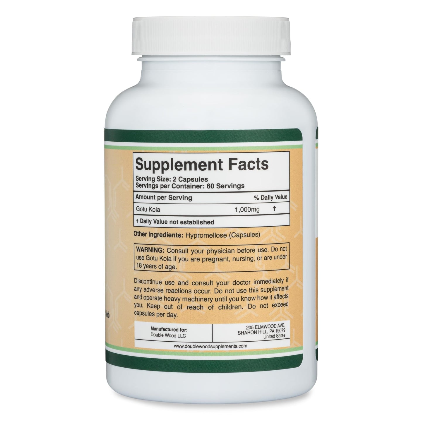Authentic USA imported Double Wood Centella Asiatica non GMO gluten free capsules.