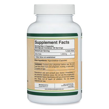 Authentic USA imported Double Wood Centella Asiatica non GMO gluten free capsules.