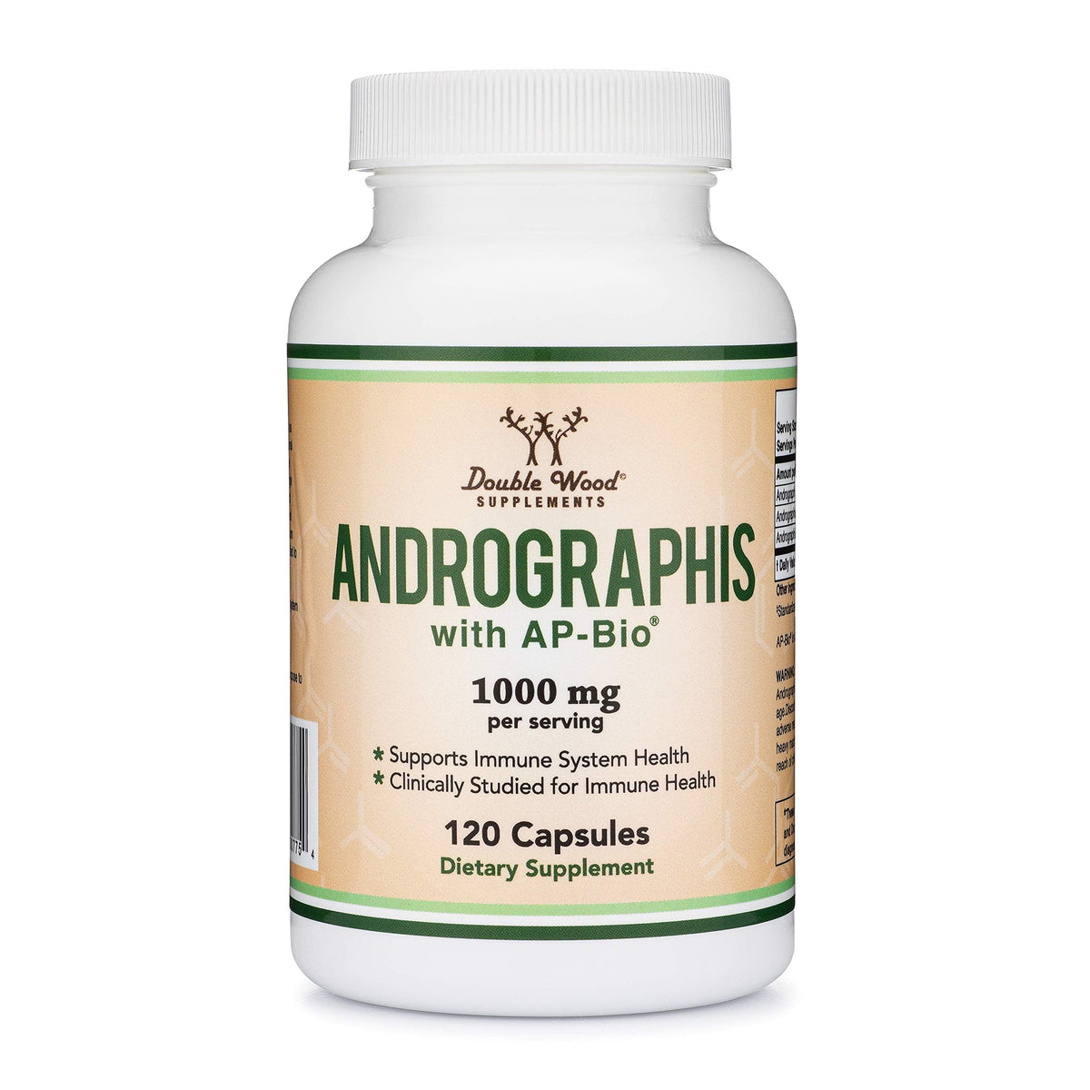 Double Wood Supplements Andrographis authentic USA manufactured seal and non GMO gluten free certifications on the bottle.