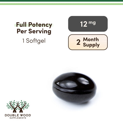 Double Wood Supplements Astaxanthin packaging showing the manufactured in the United States badge
