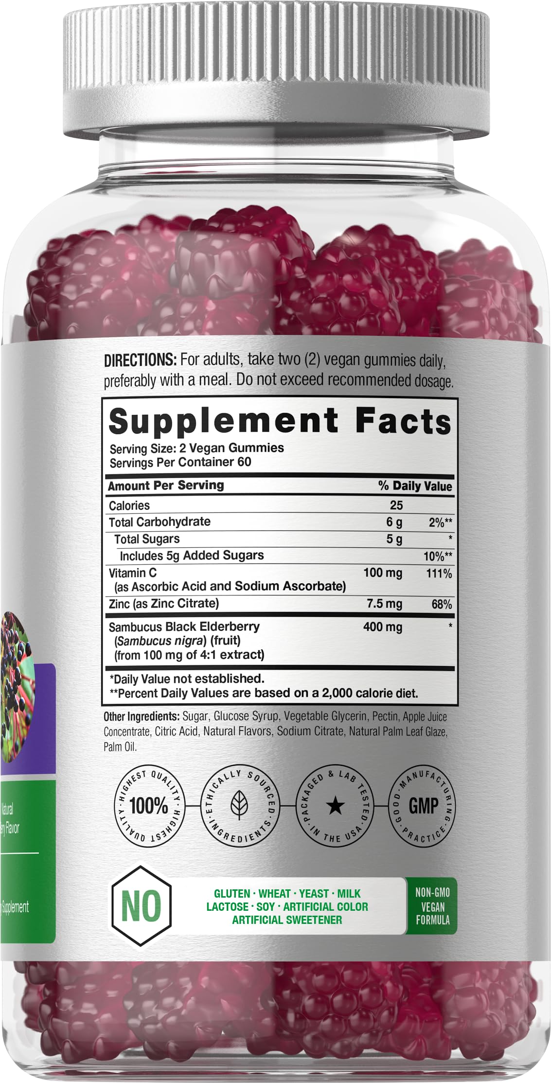 Horbäach Sambucus elderberry gummies bottle showing berry flavor logo