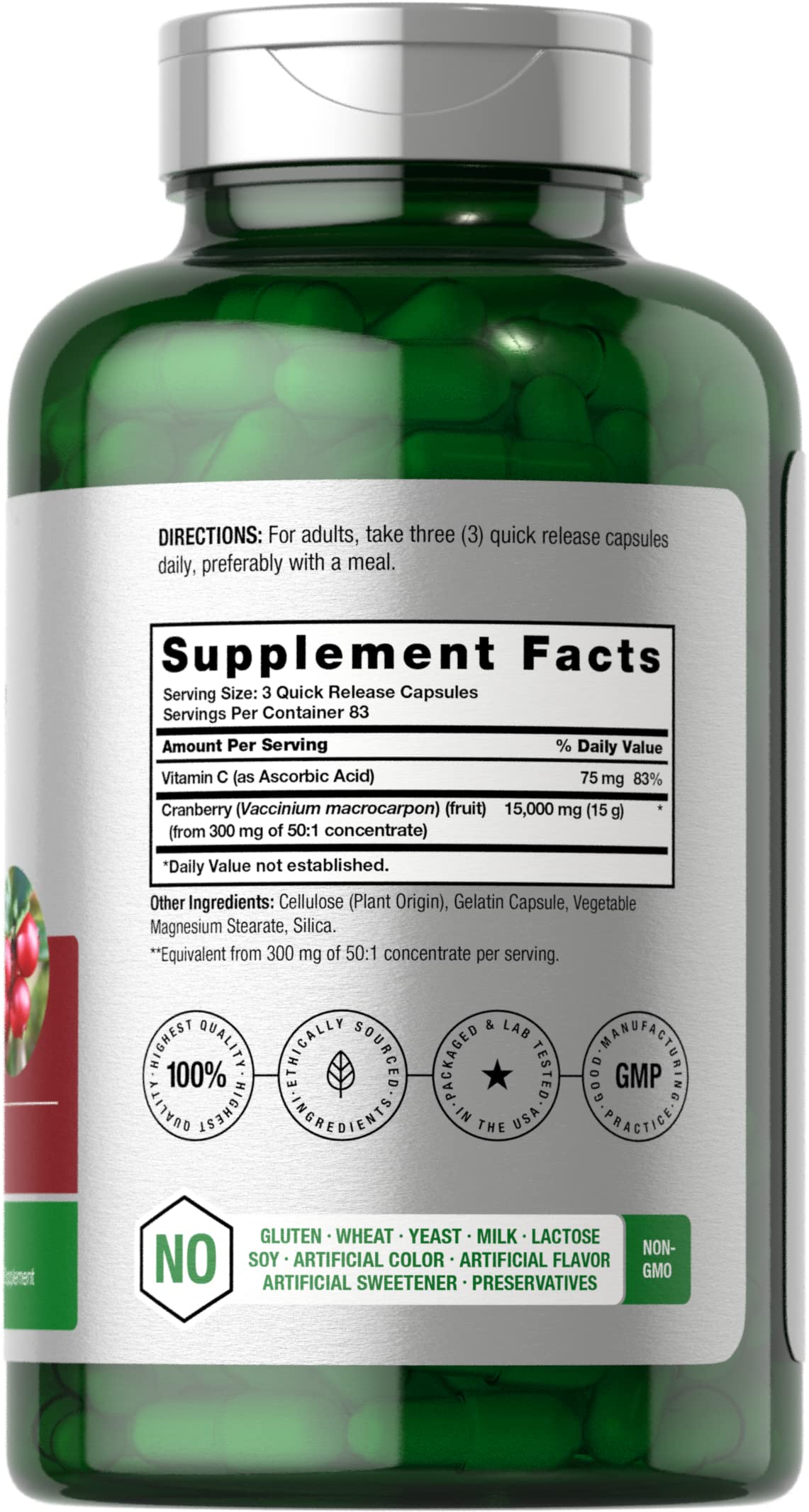 Horbaach Cranberry Extract dietary supplement bottle label details