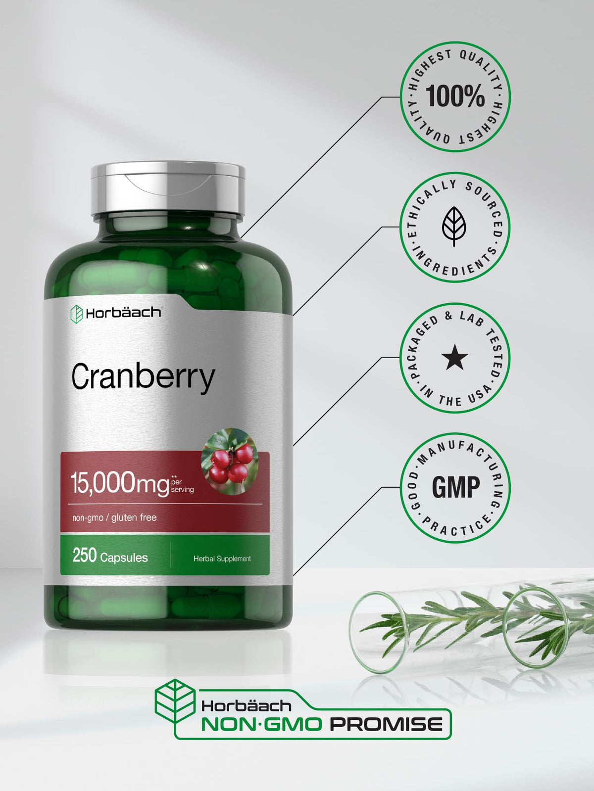 Horbaach Cranberry Extract Plus Vitamin C bottle size comparison