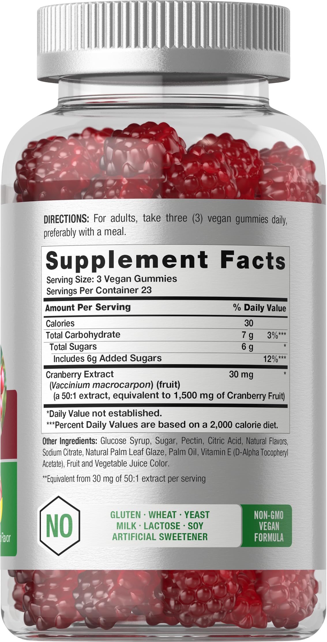 Horbaach Cranberry Gummies bottle and supplement facts