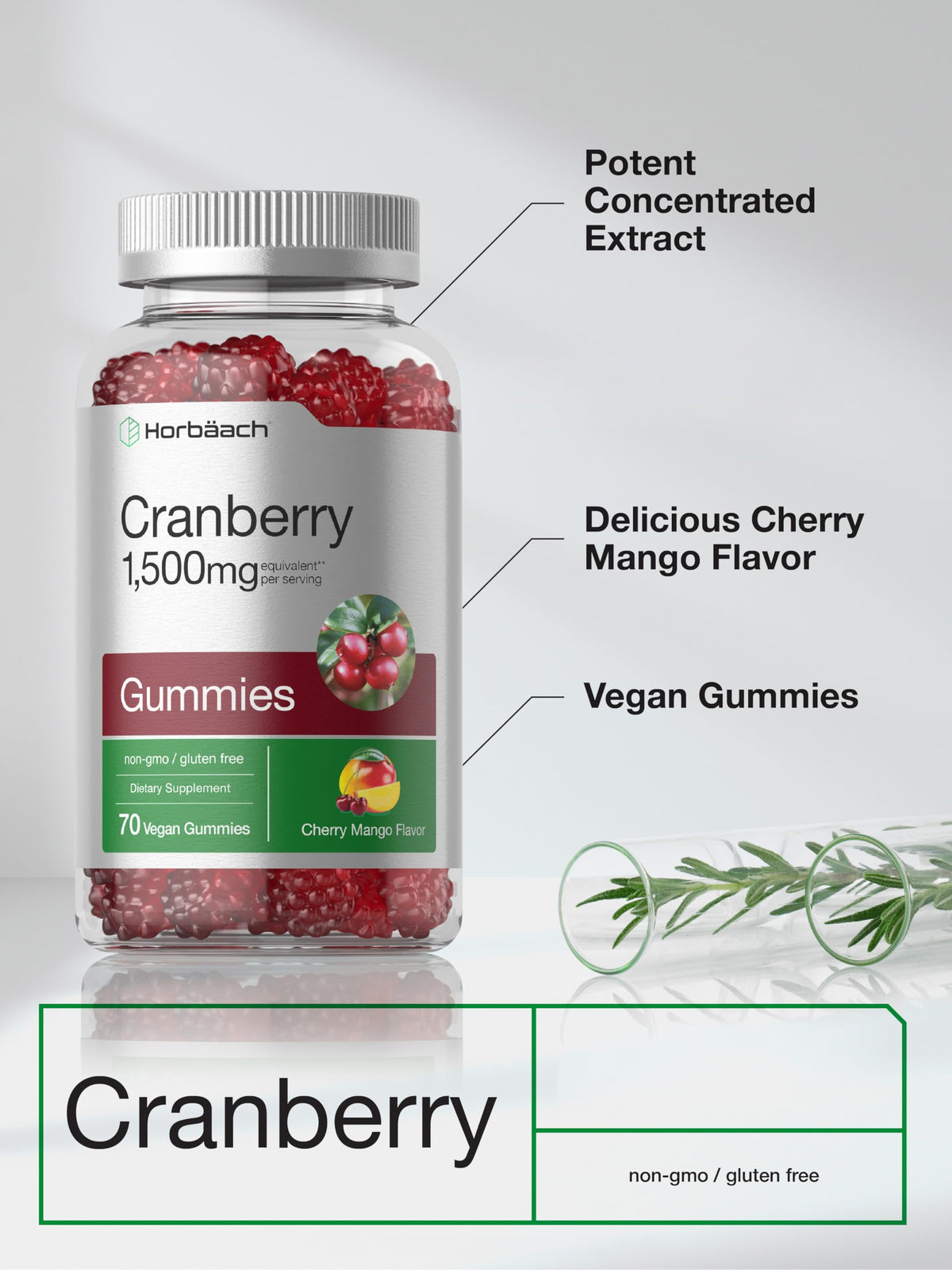 Horbaach Cranberry Extract cherry mango flavor gummies label