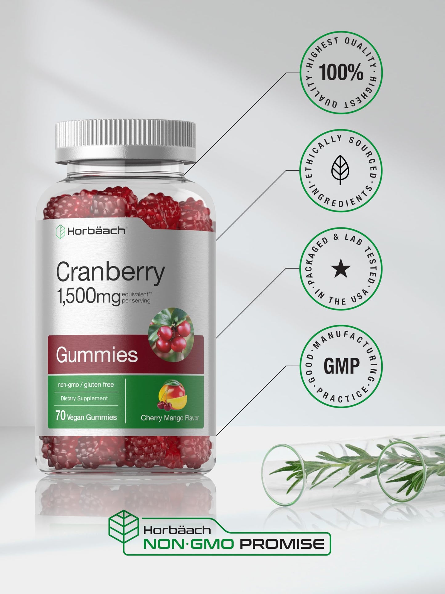 Horbaach Cranberry 70 count gummies bottle size