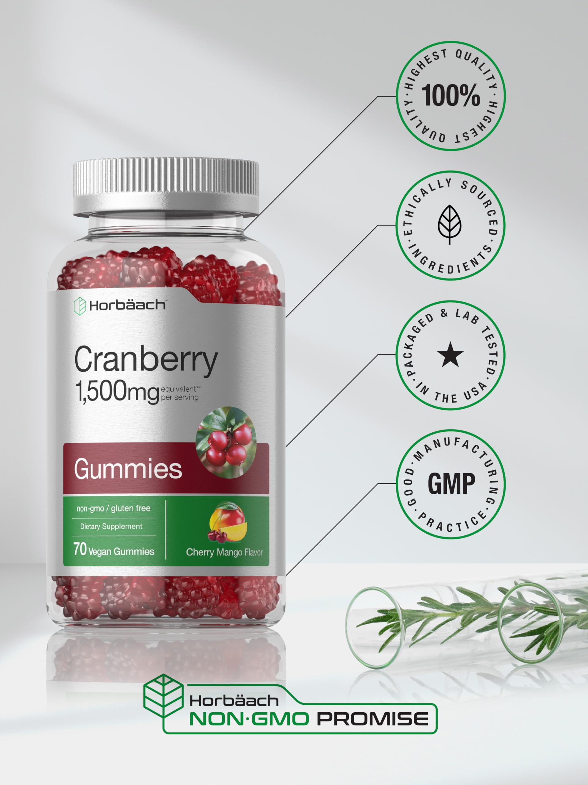 Horbaach Cranberry 70 count gummies bottle size