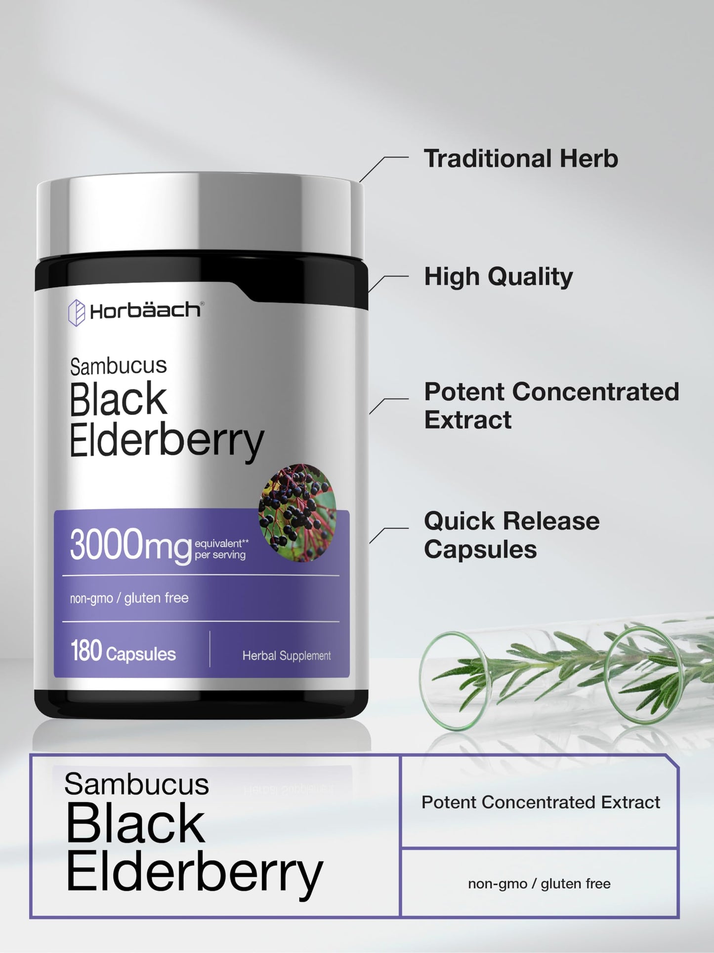 Authentic Horbäach non-GMO and gluten free certification labels on the product packaging