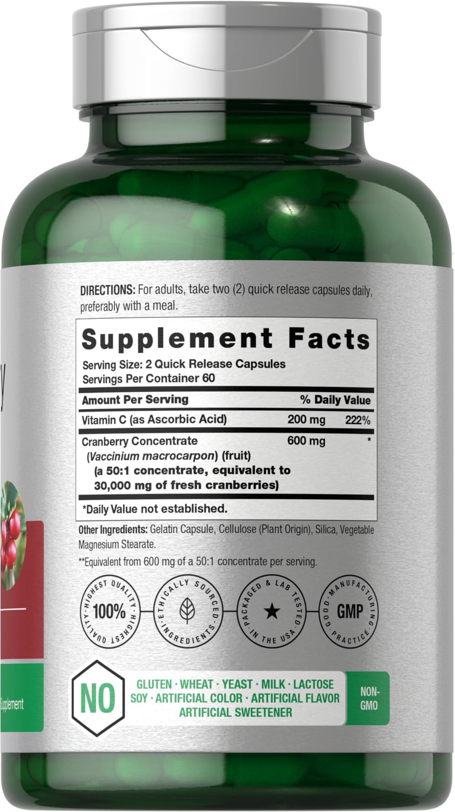 Horbaach Cranberry Concentrate supplement bottle back label