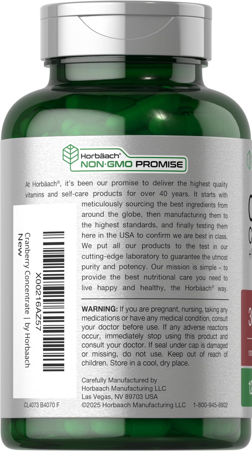 Horbaach Cranberry Vitamin C capsules pouring out