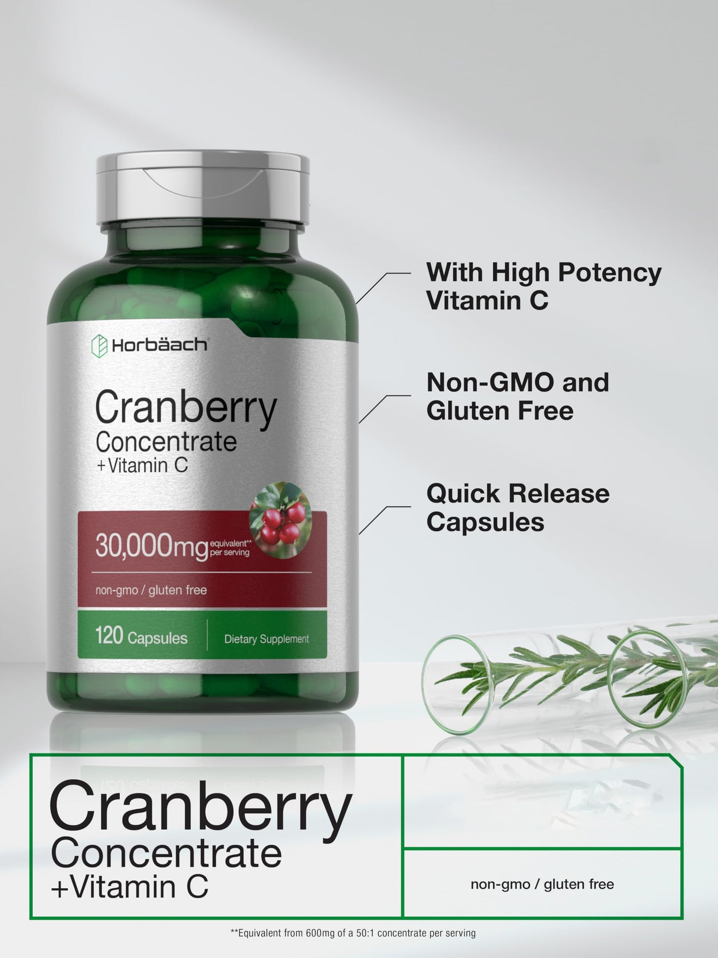 Horbaach Cranberry Concentrate 30000mg capsules packaging