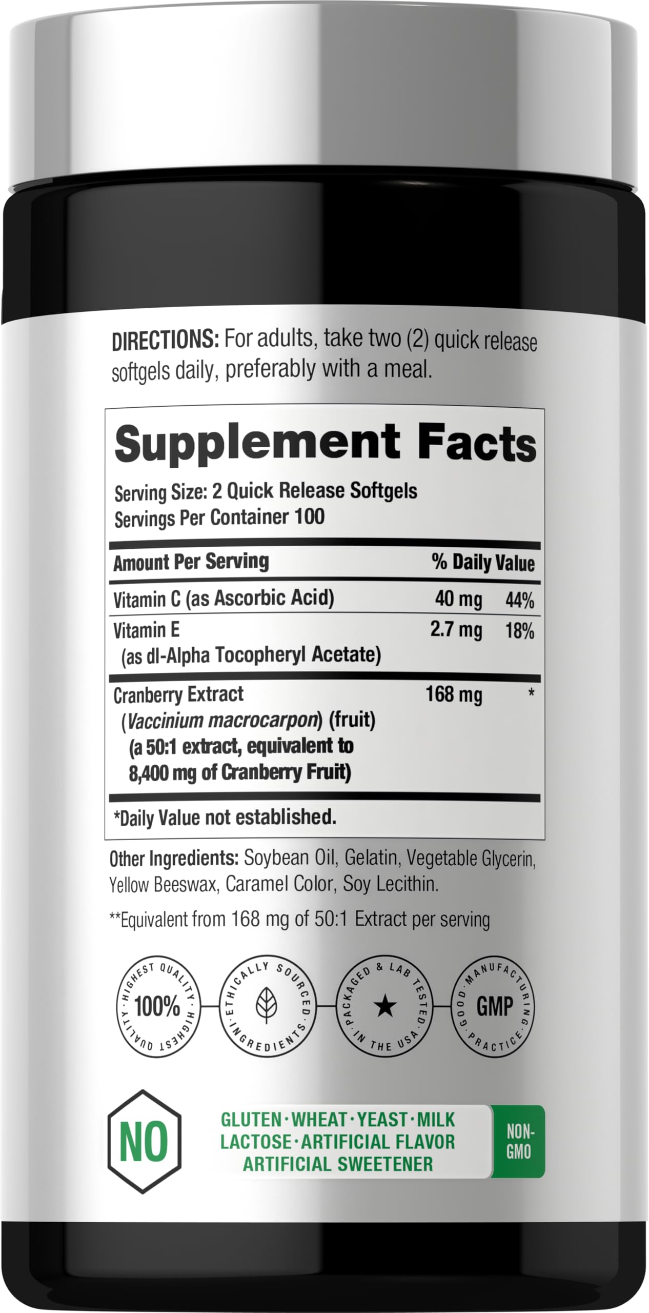 Horbäach Cranberry Extract Supplement Facts Label