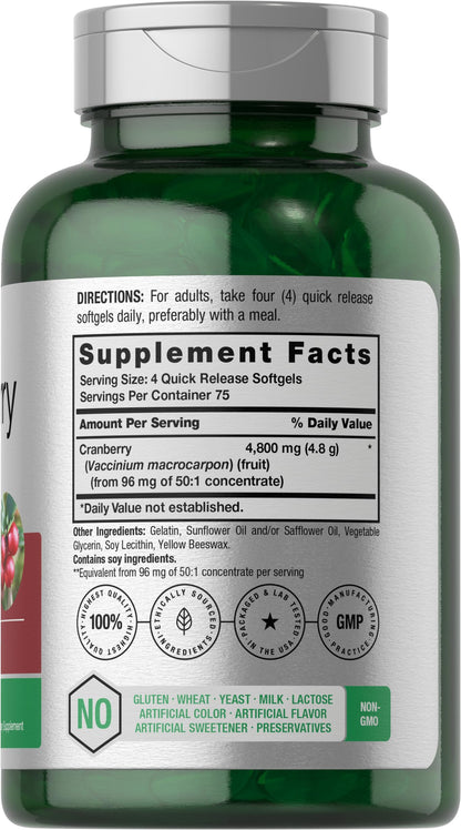 Horbaach Cranberry Supplement Bottle Supplement Facts Label