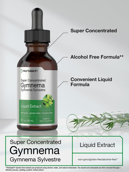 Side angle of Horbaach two fluid ounce Gymnema leaf herbal supplement