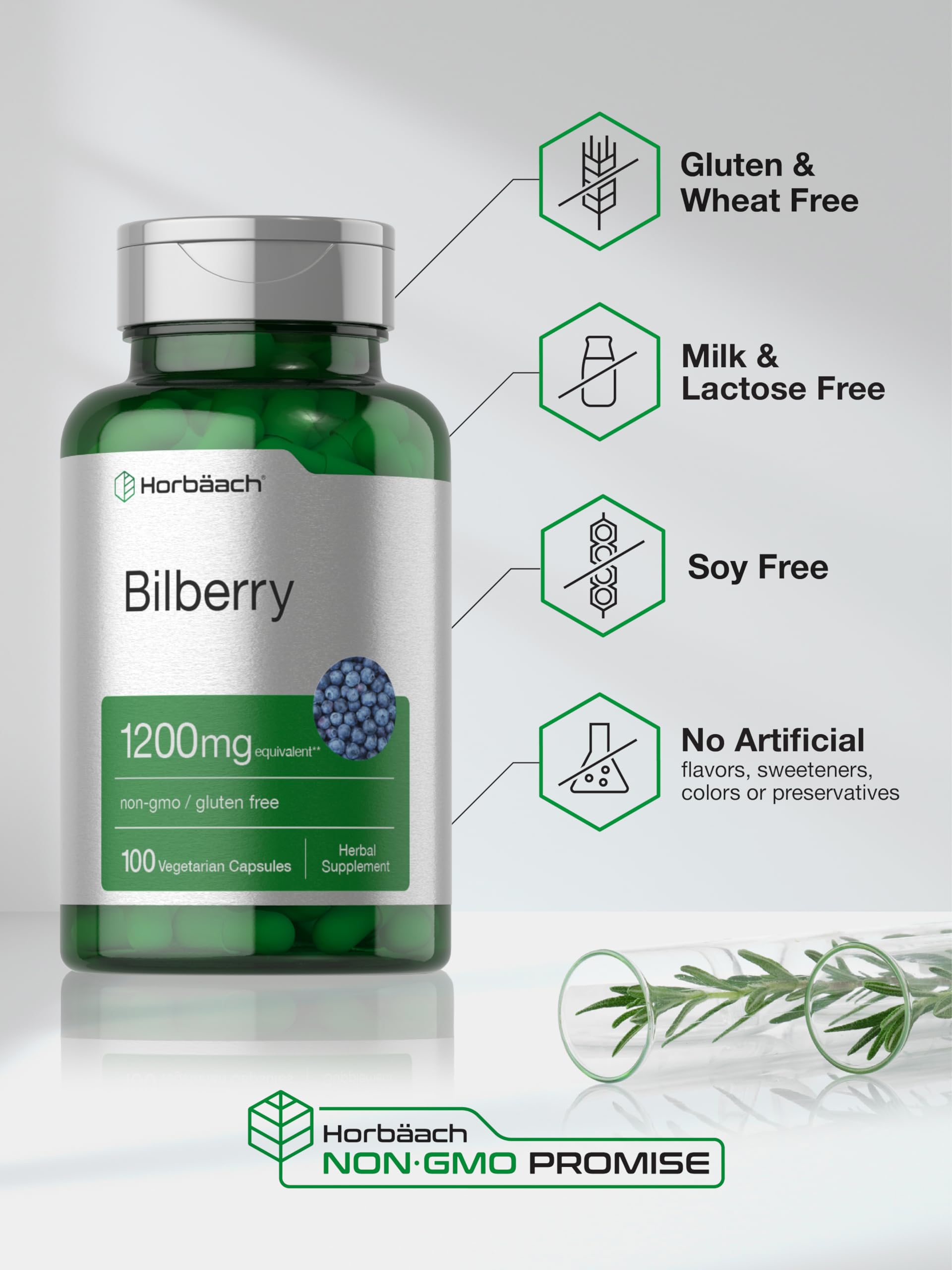 Close-up of Horbaach Bilberry Fruit Extract bottle cap and secure safety seal.