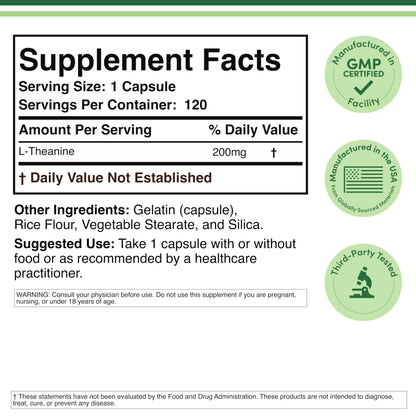 Double Wood Supplements L-Theanine 120 capsules label detail