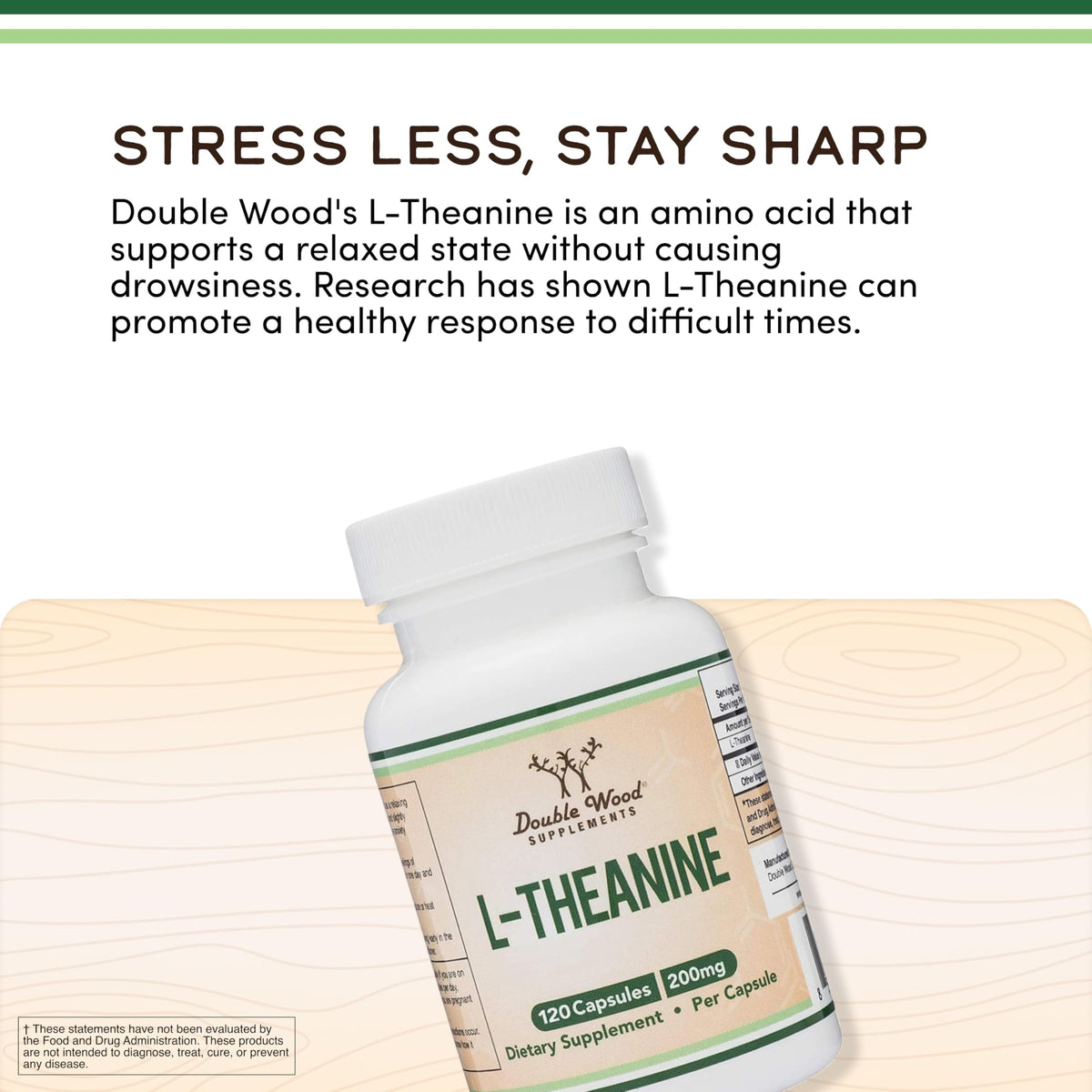 Double Wood L-Theanine 120 count bottle cap and neck seal
