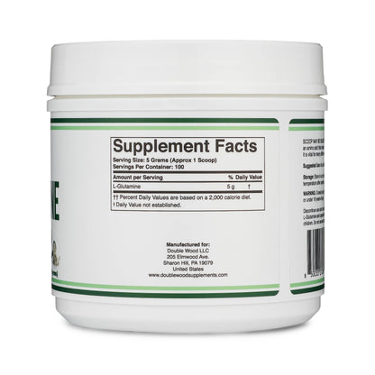 Back label of Double Wood L-Glutamine showing supplement facts.