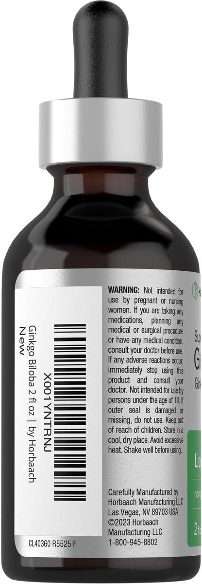 Vegetarian Ginkgo Biloba leaf extract liquid drops precision dropper close up