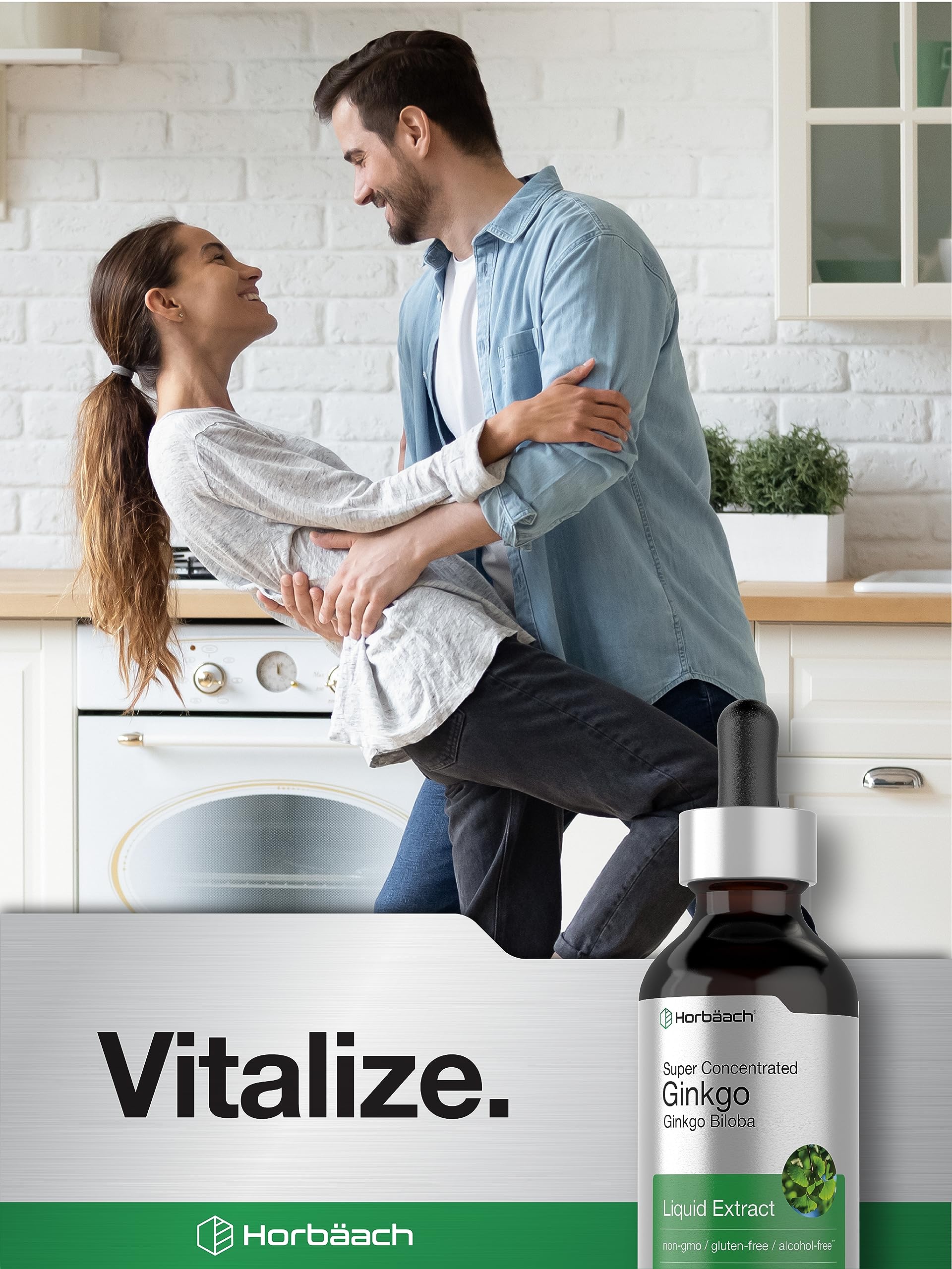 Natural brain booster liquid supplement bottle showing ingredients list