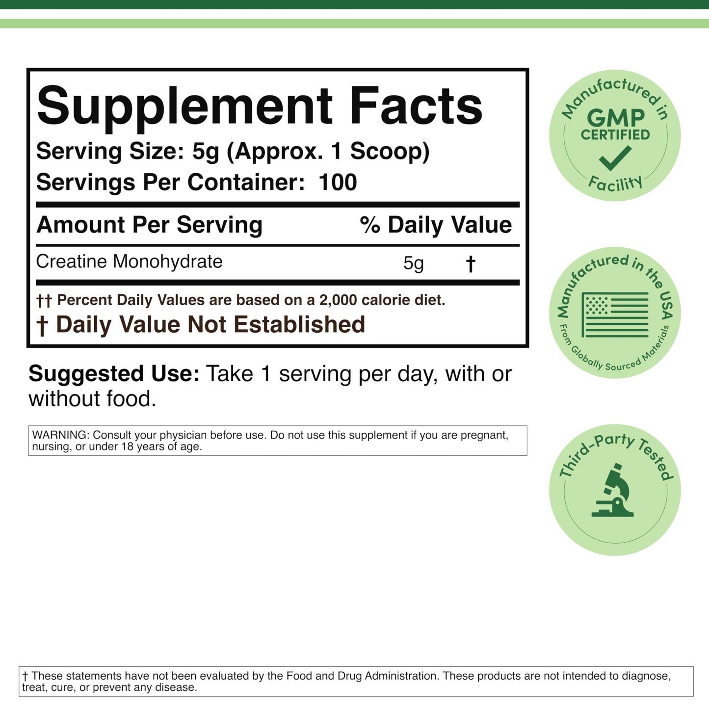 Double Wood Supplements 500 gram creatine jar label details