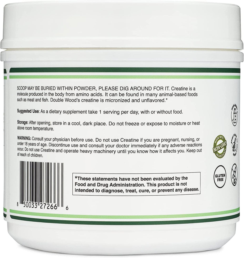 Double Wood Supplements creatine powder container side profile