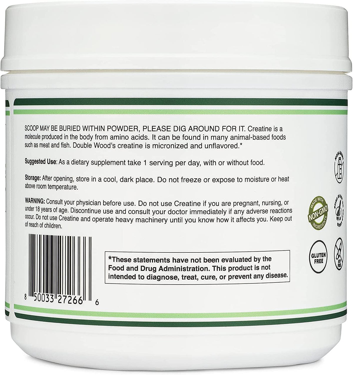 Double Wood Supplements creatine powder container side profile