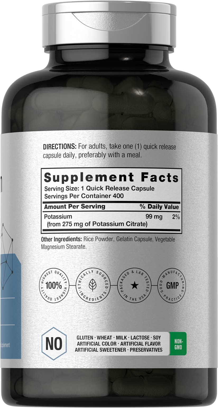 Horbaach Potassium Citrate two hundred seventy five milligrams label details and nutritional facts