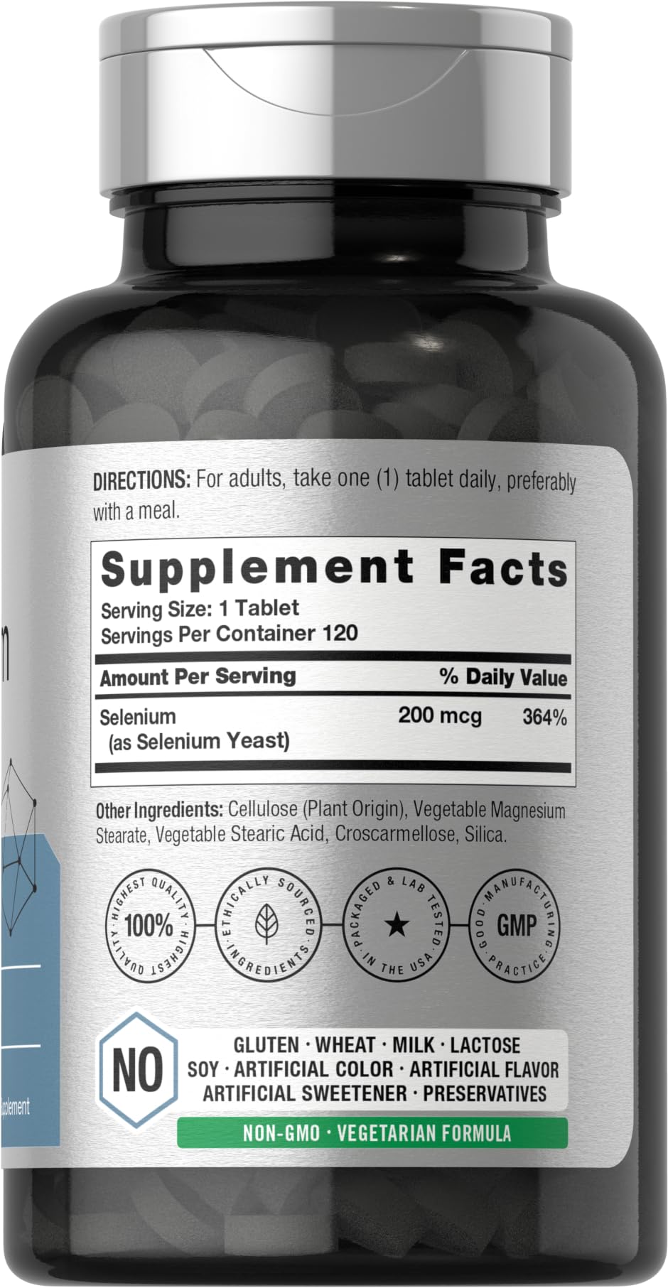 Horbäach Selenium 120 vegetarian tablets nutritional facts label